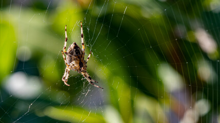 A large garden spider on a web