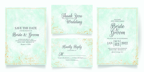 watercolor creamy wedding invitation card template set with golden floral decoration 