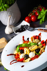 rustic tortellini pasta salad with mozzarella