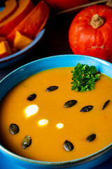delicious creamy pumpkin soup with coconut milk