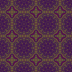 Kaleidoscopic seamless pattern with abstract colored ornament and tapestry texture for wallpaper, fabric, textile.