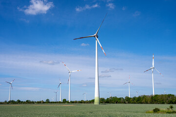 Wind turbines on a sunny day seen in Germany