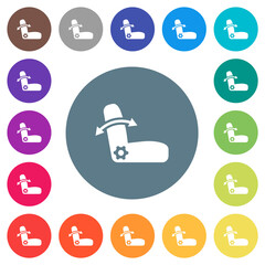 Car seat adjustment flat white icons on round color backgrounds