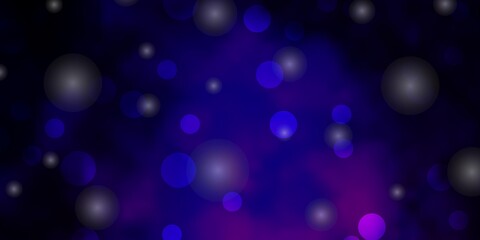 Dark Purple, Pink vector backdrop with circles, stars. Abstract design in gradient style with bubbles, stars. Pattern for wallpapers, curtains.