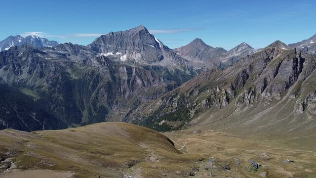 Europe, Italy , italian Alps San Domenico di Varzo - Drone aerial mountains view  during the summer without snow - arrive in the top of the mountain