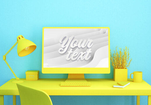 Yellow Desktop Mockup and Text Effect