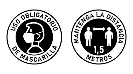 Set of Round Sticker Signs in Spanish 