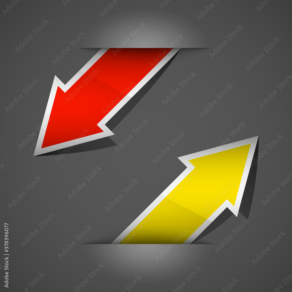 Poster Arrow banners set. Direct shape. 3d Abstract Background. Business infographic presentation diagram. Section compare service. Up and down trend. Paper index. Exact pointer