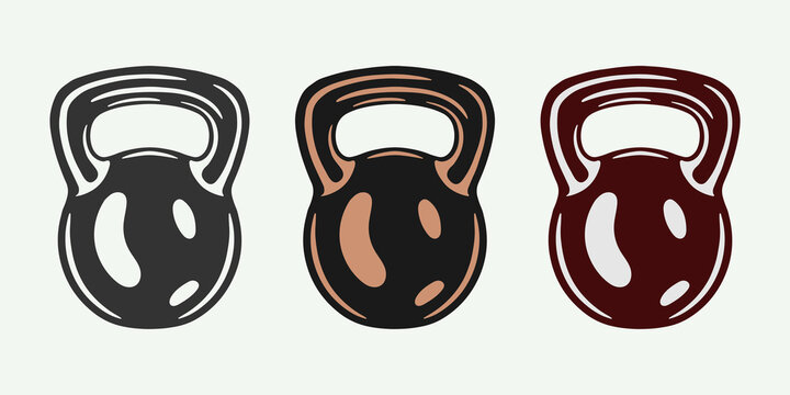 Vintage Retro Gym Fittness Equipment. Old Kettlebells. Can Be Used For Logo Emblem Badge Design. Or For Clothes Design, Patch, Apparel. Monochrome Graphic Art. Vector Illustration..