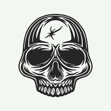 Vector engraved style illustration for posters, decoration, logo, emblem and print. Hand drawn human skull in monochrome isolated on white background. Detailed vintage woodcut style drawing. Art..