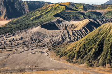 Bromo mountain crater near Batok volcano. Bromo is an active volcano and part of Tengger massif in...