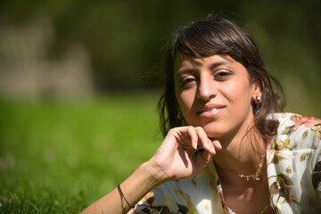 portrait of beautiful woman in a park