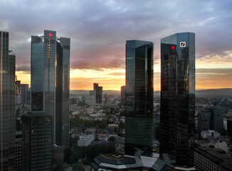 Germany, FRANKFURT - September 2020: a beautiful city, high skyscrapers, business center of Europe,...
