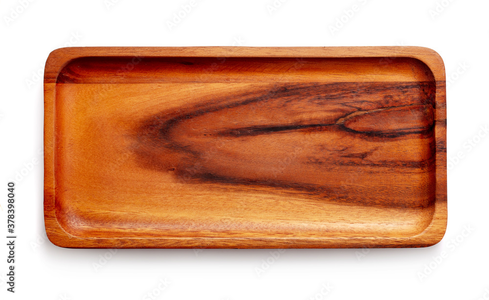 Wall mural wooden tray isolated on white background