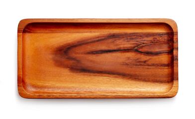 Wooden tray isolated on white background