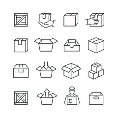 Box related icons: thin vector icon set, black and white kit