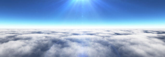 Above clouds sun ray, 3d rendering