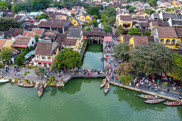 Vietnam,ÔøΩHoiÔøΩAn, Old town and river, aerial view