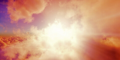 Fototapeta na wymiar above clouds sun ray sunset