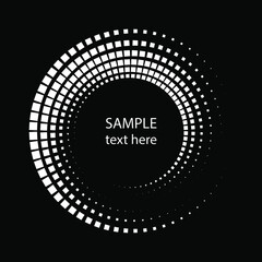 White square halftone dots in spiral form. Geometric art. Trendy design element for frame, logo, tattoo, sign, symbol, web, prints, posters, template, pattern and abstract background