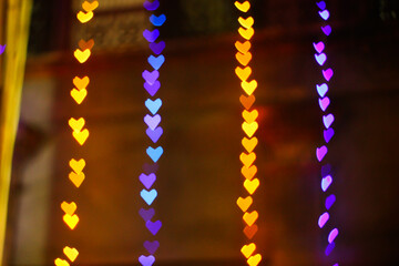 heart shaped bokeh yellow purple blue coloured ready for your design overlay