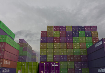 shipping containers at cloudy day 3D illustration