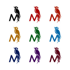 M is for Macaw, Letter M logo, color set