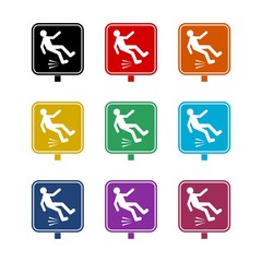 Wet Floor sign, slippery floor icon, color set