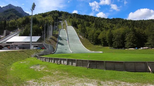 Planica sky jumping hills. Ski jump Nordic centre, Planica in Slovenia.