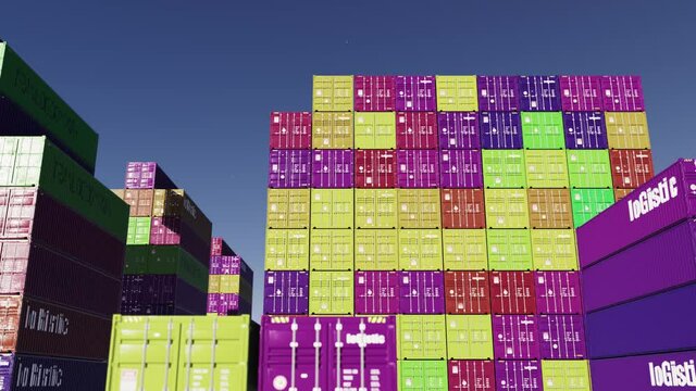 shipping containers all day timelapse 3d render viideo