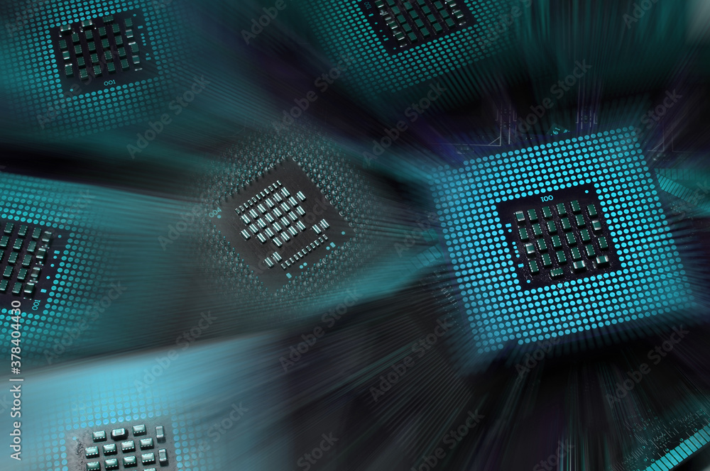 Wall mural cpu chip processors with postproduction effects. future abstract background.