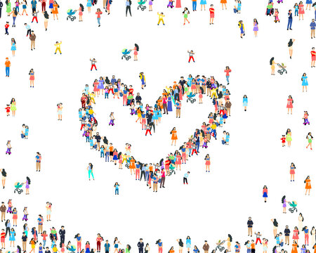 People heart sign, happy group of people, life forum. Vector