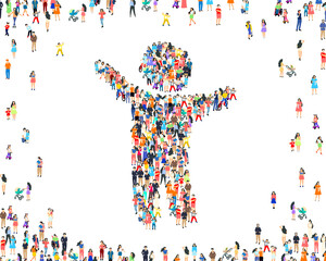 People family sign, happy group of people, life forum. Vector