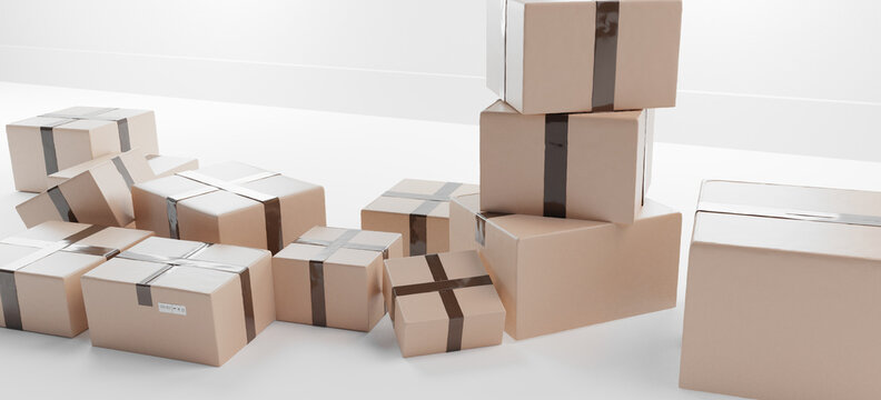 parcel packages. postal 3d-illustration background