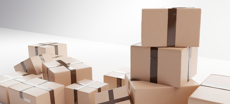 parcel packages. postal 3d-illustration background