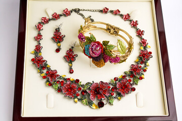 Fashion Jewelry Set Parure Necklace Earrings Bracelet Multicolor Roses 