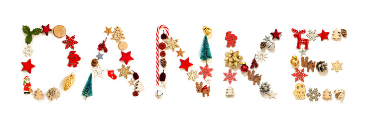 Colorful Christmas Decoration Letter Building German Word Danke Means Thank You. Festive Ornament...