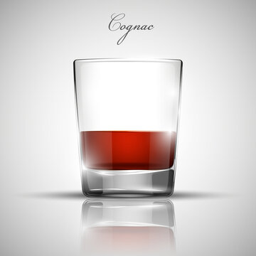 Realistic glass bar with a bright drink Cognac for your advertising banner. illustration
