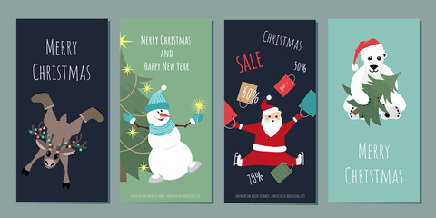 A set of templates for greeting banners, flyers, cards Merry Christmas and Happy New Year. Christmas sale.
