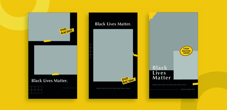 Set of editable templates for Instagram story, Facebook story, corporate, advertisement, and business, store, black lives matter, fresh design with simple black and yellow color. (3/3)
