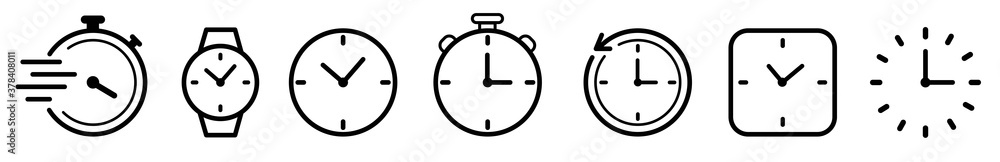 Poster vector time and clock icons set.clocks icon collection design. horizontal set of analog clock icon s
