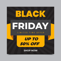 Black Friday sale banner with discount details Free Vector and illustration
