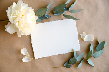Wedding invitation mockup with peonies and eucalyptus, wedding invitation template , wedding invitation mockup with petals, jpg, photo
