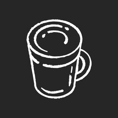 Latte chalk white icon on black background. Coffee mug. Hot beverage in glass cup. Cappuccino with foam. Frappe with froth. Caffeinated liquid. Isolated vector chalkboard illustration
