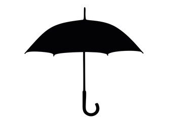 Umbrella in the unfolded form with a rounded handle.