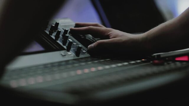 close up audio visual desk