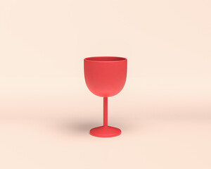 A single minimal red color wineglass in white background, 3d Icon, 3D rendering