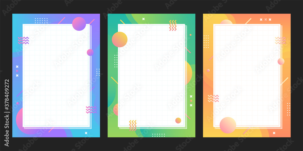 Poster gradient memphis style template collection in a4 scale. set of abstract creative concept background 