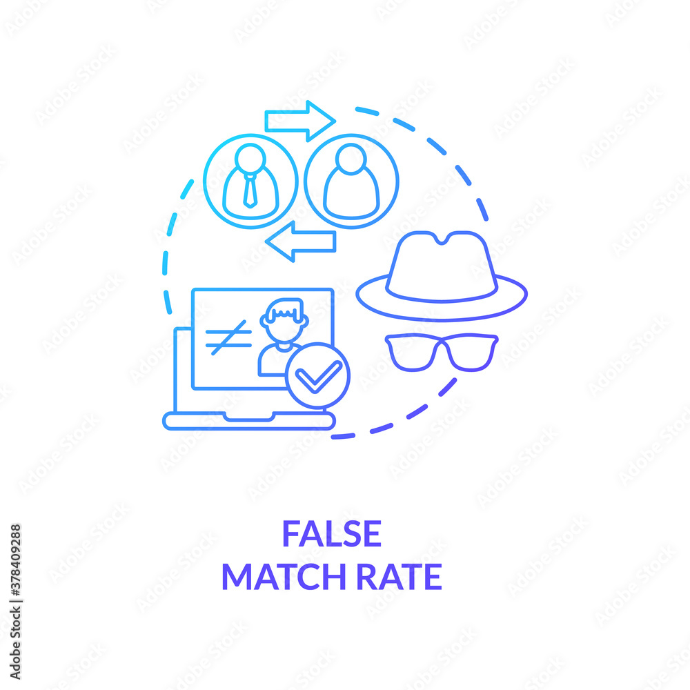 Poster false match rate concept icon. error in person identification. damaged verification system. biometri