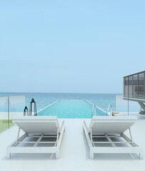 Fototapeta na wymiar Sea view swimming pool in modern loft design,Luxury ocean Beach house, 3d rendering